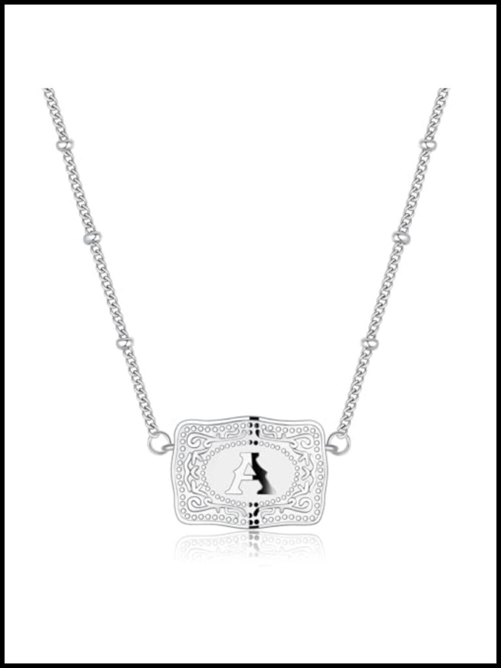 Mini Belt Buckle Initial Necklace for Women, 18K Gold/Silver Plated Pendant,